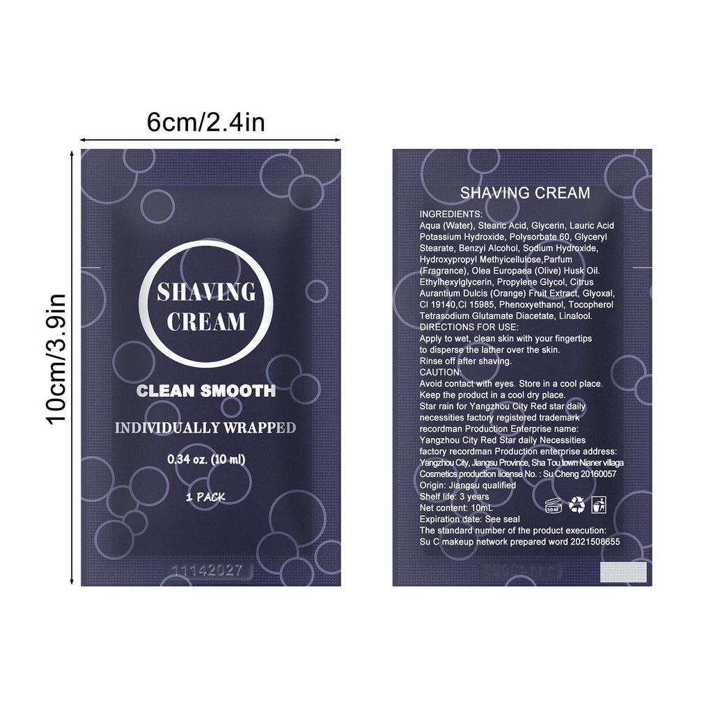 Travel Shaving Cream for Men, Individually Wrapped Mini Shaving Cream in Bulk, Disposable Travel Size Toiletries Amenities Vacation for Hotel, Shelter/Homeless/Nursing Home/Charity 0.34 oz (60 Pack)