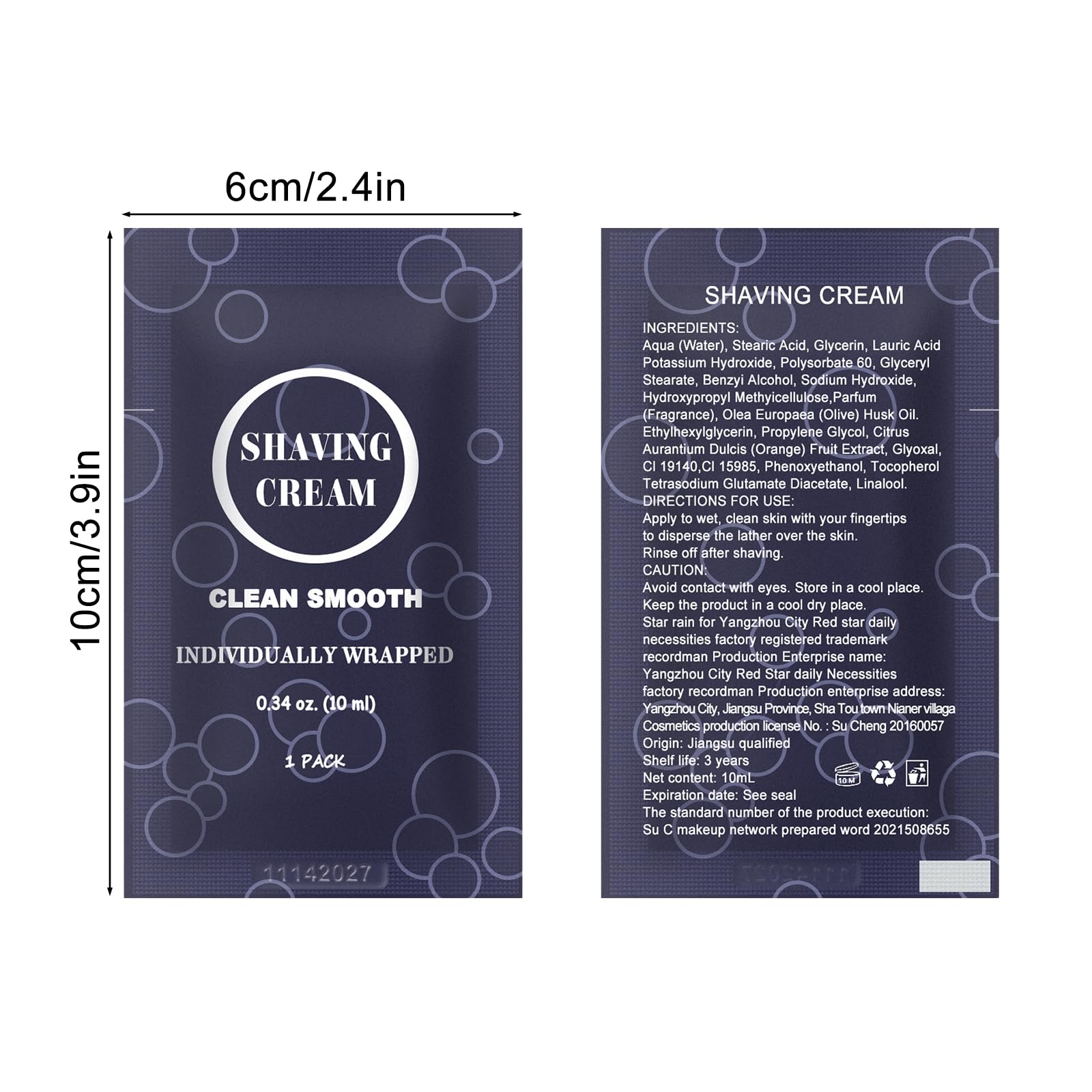 Travel Shaving Cream for Men, Individually Wrapped Mini Shaving Cream in Bulk, Disposable Travel Size Toiletries Amenities Vacation for Hotel, Shelter/Homeless/Nursing Home/Charity 0.34 oz (60 Pack)