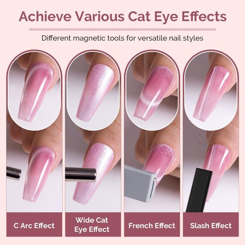 MelodySusie Nail Magnet Set 11PCS, Cat Eye Gel Nail Polish Magnets, Square Round Double Ended Magnet Stick, Cat Eye Magnet for Nails, Strong Magnetic Nail Polish Magnets Nail Design Tools