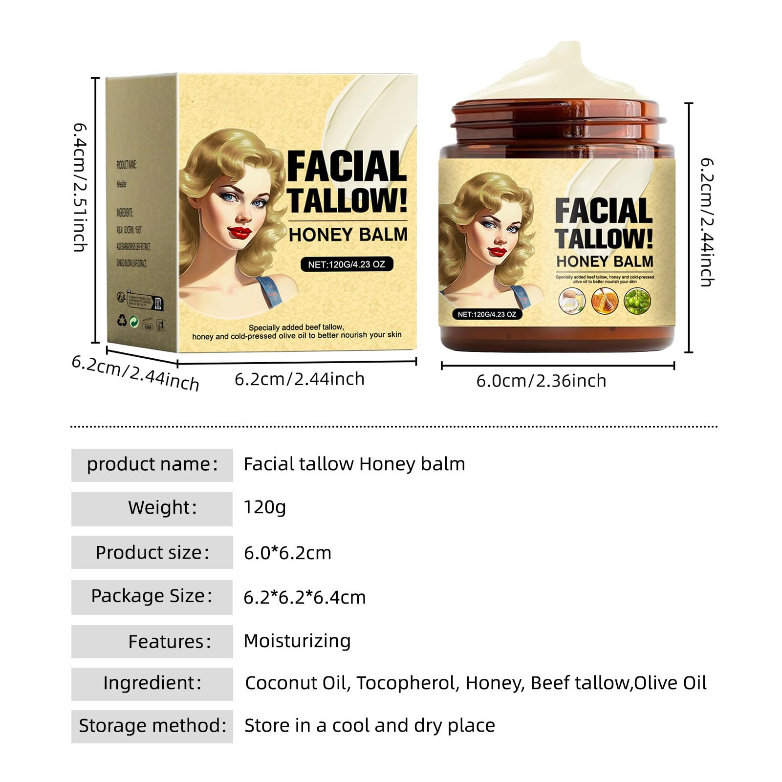 Udsle Whipped Tallow Honey Balm for Face & Body, 4.23 oz Intensive Moisture Daily Cream for Extra Dry Skin, Non-Greasy Soothing Natural Moisturizer with Neutral Scent, Seed Oil Free