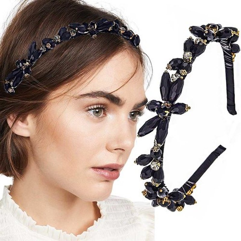 Firuilo Thin Rhinestones Headband Blue Crystal Hair Bands Sparkle Beaded Head Bands for Women(Type A) (Black)