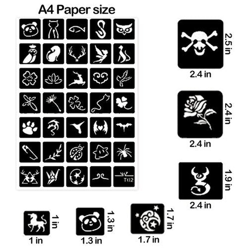 761pcs Temporary Tattoo Stencils, 20 Sheets Face Body Paint Henna Stencils Kit, Glitter Tattoo Stencils for Man Women Birthdays Halloween Christmas Party Favor Supplies