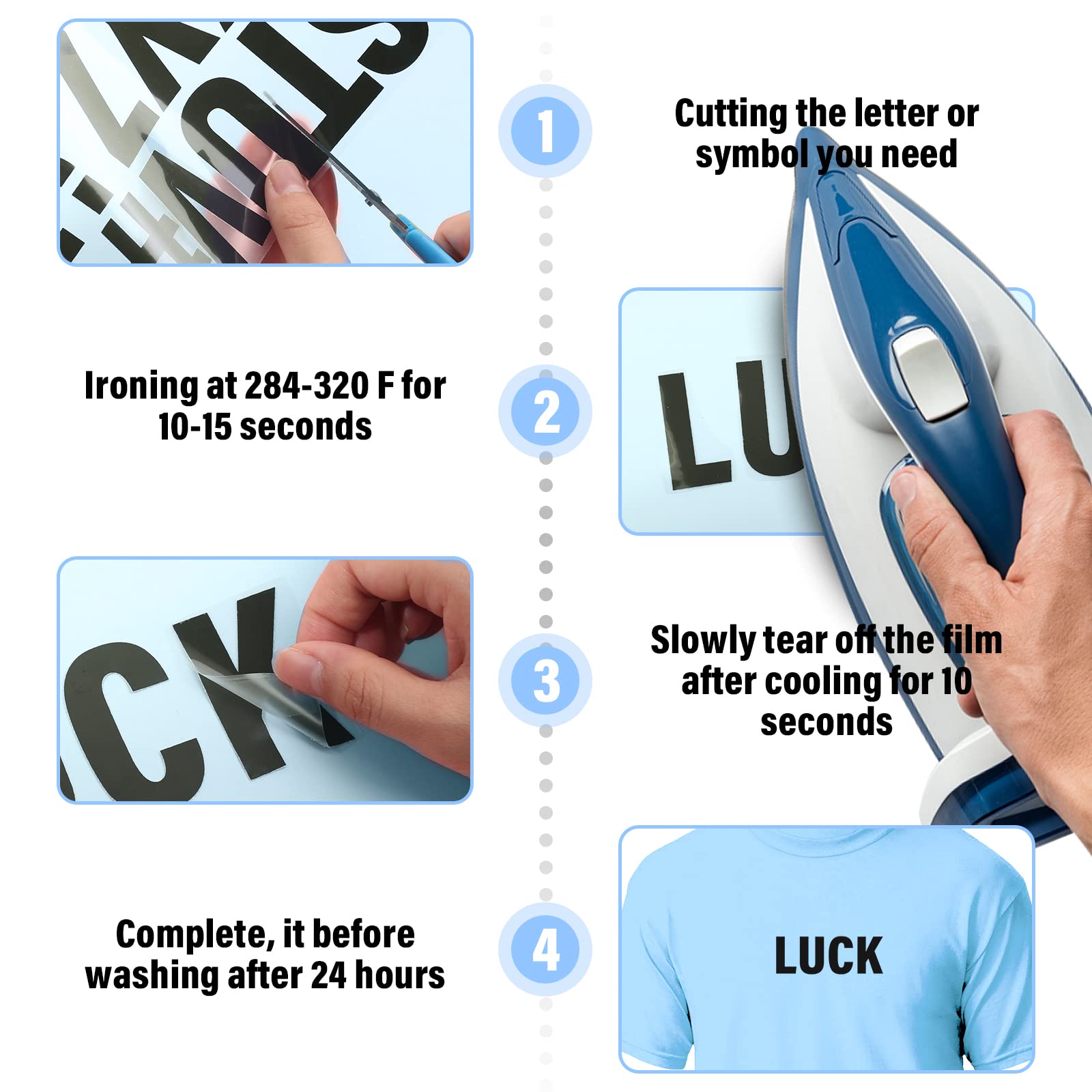 Lucomb 10 Sheets 440 Pieces Iron on Letters, 2 Inch Heat Transfer Vinyl Letters with A-Z PU Alphabets Sticker for Fabric, Clothing T-Shirt Printing DIY Craft