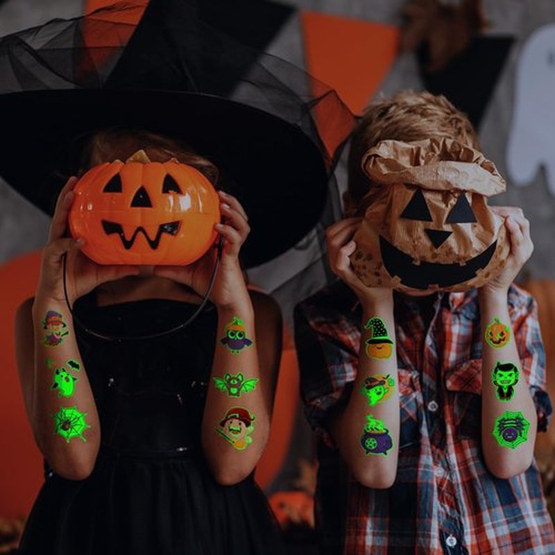 JCFIRE Halloween Tattoos for Kids, Halloween Party Favors, Glow in Dark Temporary Tattoos Birthday Party Decorations Supplies Goodie Bag Fillers Activities Games Accessories