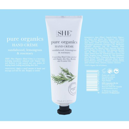 Om She Aromatherapy Pure Organics Hand Creme - Sandalwood, Lemongrass & Rosemary