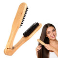 CYSFETENA Wooden Hair Straightening Brush Comb, Double Sided Bristle Brush, Clamp Hair Straightenner for Smoothing and Straightening, Professional Hairdressing Anti-static Comb