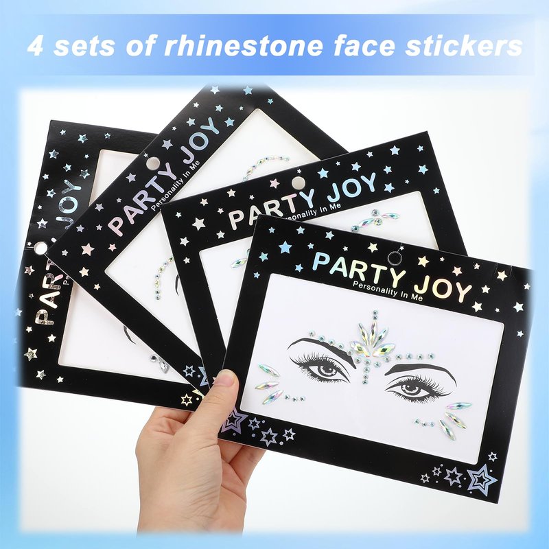 Yuanchu 4 Sets Face Gems for Women, Self-Adhesive Glitter Freckles Face Jewels Temporary Tattoo Eye Face Gems Stickers on Rave Festival Party Gift Mermaid Rainbow Face Gem Halloween Makeup Dress-up