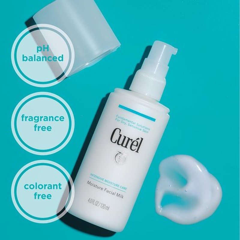 Curel Moisture Facial Milk - Daily Face Lotion for Dry Sensitive Skin, pH Balanced, 4 Oz