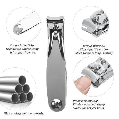 Manicure Set 5-Piece with PU Leather Case - Stainless Steel Nail Clipper Kit Includes Nail Clipper, Nail File,Tweezers, Ear Spoon & Wine Opener Tools for Home&Travel&Gift