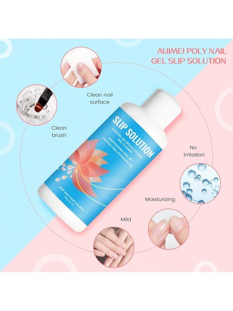 Slip Solution 2Fl. oz Nail Extension Gel Liquid Slip Solution with 5 Nail Clips 2in1 Dual-Ended Nail Brush Glass Cup 1box of armor models Cleaning Easy Spread for Beginner