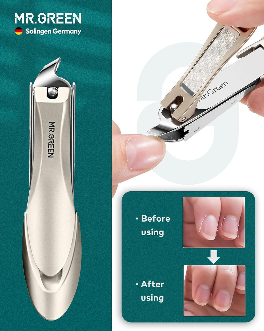 MR.GREEN 8-in-1 Manicure Set– Professional German Stainless Steel Nail Care Kit with Splash-Proof Nail Clippers, Toenail Clippers, Cuticle Tools, Travel Grooming Kit for Men & Women with Leather Case