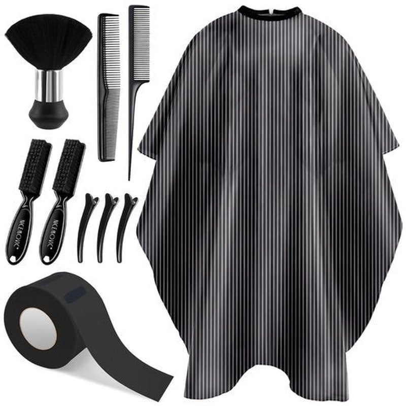 NICEMOVIC 10 in 1 Hair Cutting Barber Cape with Neck Duster Brush Barber Brush Neck Strips Hair Combs Hair Clips, Professional Barber Accessories Cleaning Supplies for Salon Haircut Styling (Stripe)