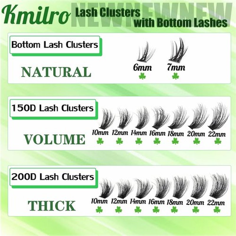 Kmilro Lash Clusters with Bottom Lashes Cluster Eyelash Extensions Wispy 10-22mm Volume Individual Lashes with Lower Eyelash Clusters 316pcs 150D+200D Thick False Lashes DIY at Home