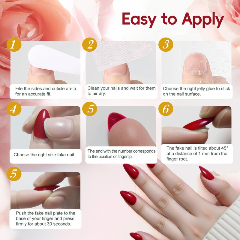 Yersunsy Short Almond Press On Nails, Durable Reusable Glossy Artificial Nails Kit with Adhesive Tabs, 24 Pcs 12 Sizes for Fashion Women, Perfect for for Daily Outfits, Party or Date, Red