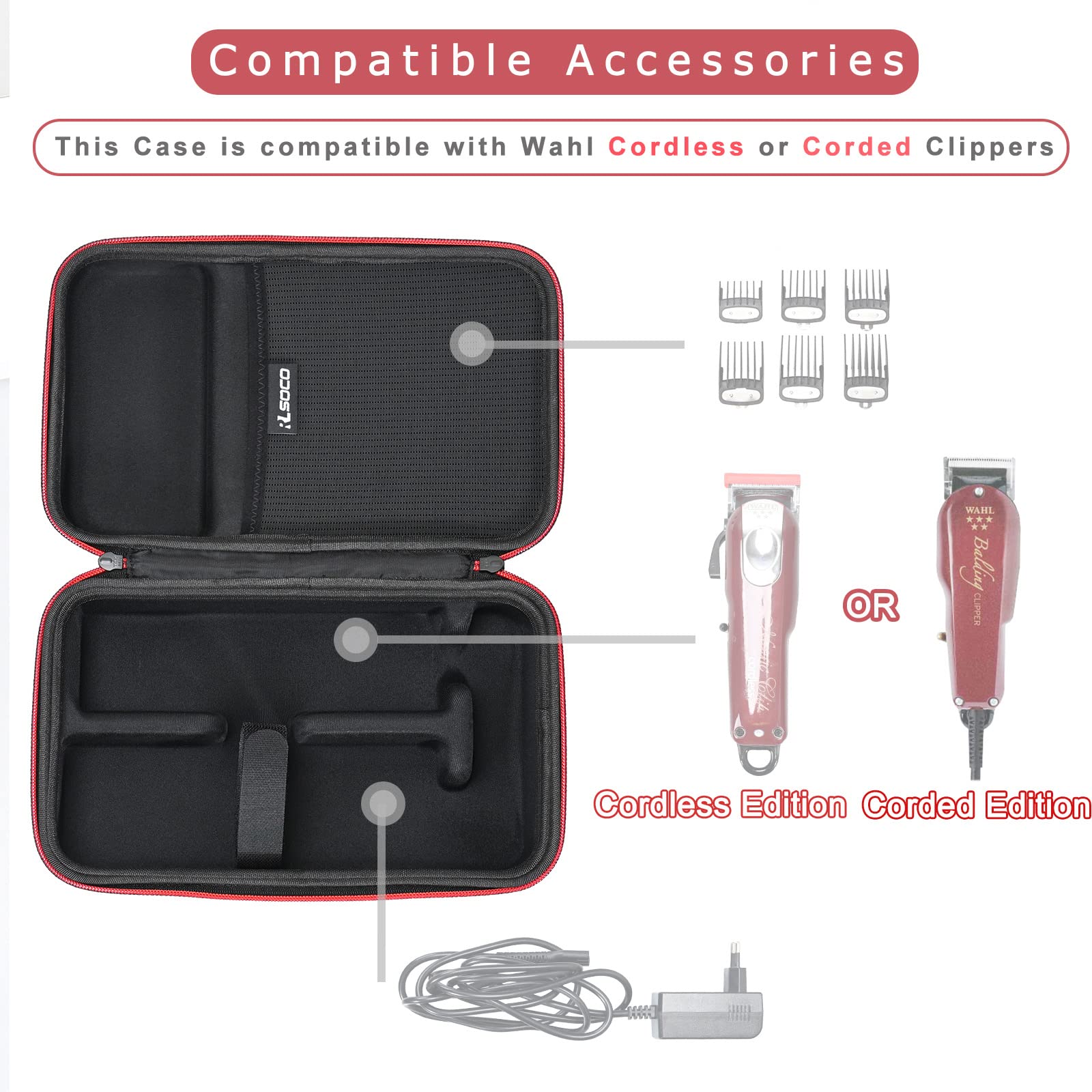 RLSOCO Carrying Case for Wahl Professional 5 Star Series Cord/Cordless Magic Clip #8451/8110/8180/8081/8148/8545/8504 and More & Wahl Deluxe Chrome Pro Haircutting Kit (Case Only)