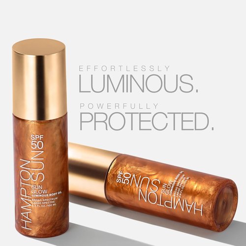 Hampton Sun SPF 50 Sun Glow Luminous Body Oil - Lightweight Hydrating Gel with Vitamin E & Kukui Oil | Travel Size
