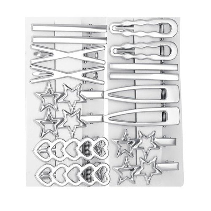 Star Hair Cips Set Silver Metal Heart Wave Y2k 2000s Hair Accessories Barrettes for Women Girls 16PCS