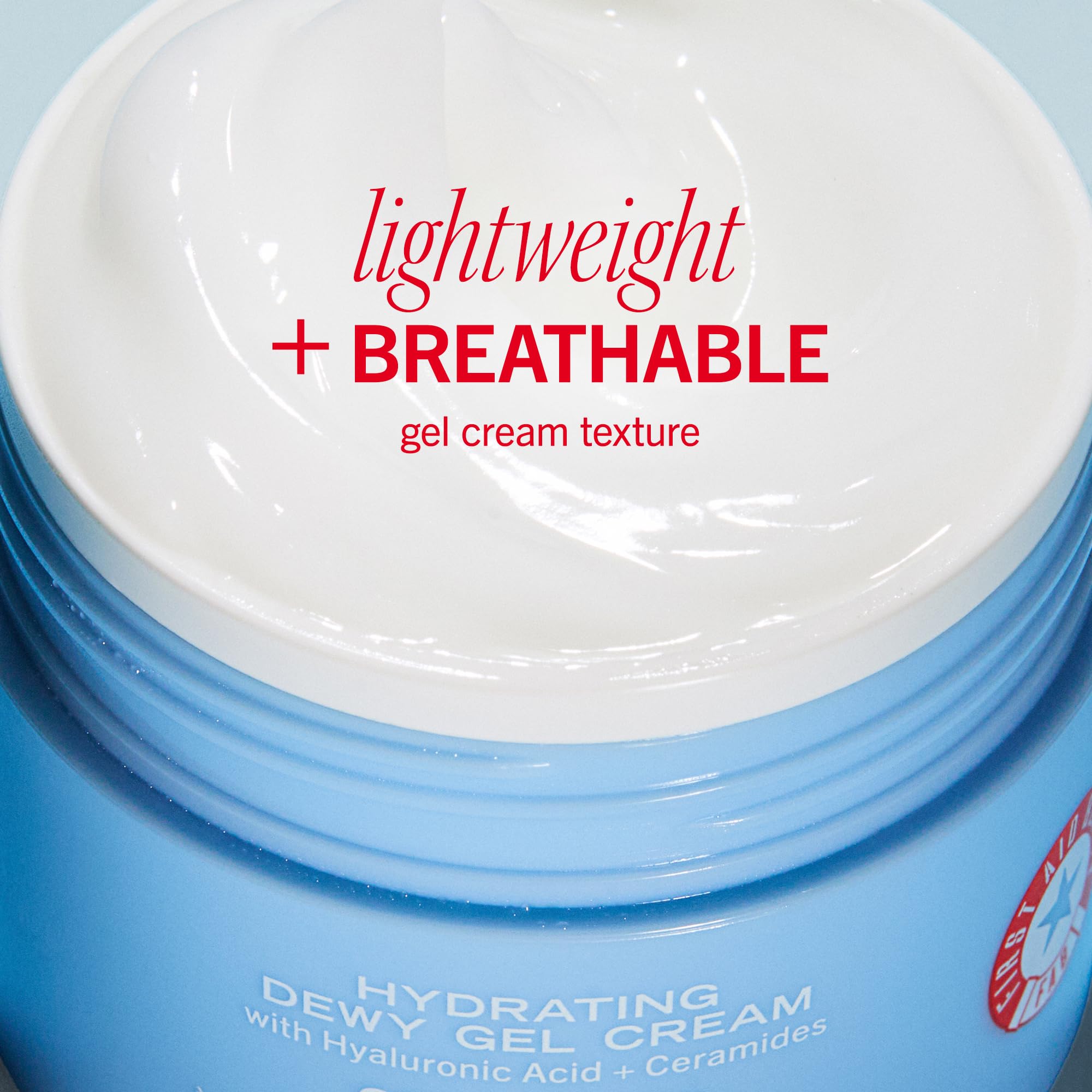 First Aid Beauty Hydrating Dewy Gel Cream, Oil-Free Facial Moisturizer with Hyaluronic Acid & Ceramides, Improve Hydration & Reduce Excess Oil, Oily & Sensitive Skin, 1.9 fl oz