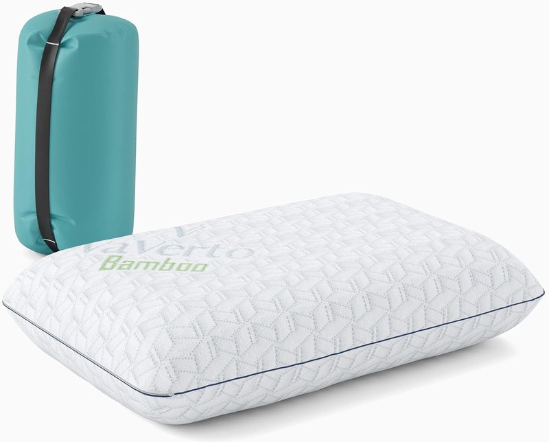 Vaverto Small Memory Foam Camping Pillow - Medium Firm, Breathable Cover, Machine Washable