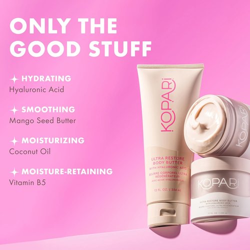 Kopari Jumbo Ultra Restore Body Butter - Whipped Lightweight Formula with Hyaluronic Acid & Mango Seed Butter | 12 oz for Deep Moisture