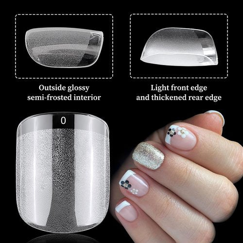 LoveOurHome 600pc Extra Short Square Nail Tips Clear Press on Nails Short Fake Nails, Soft Gel Nail Tip Full Cover Clear Acrylic Nails XS Square Fake Nail Artificial Fingernail for Gel Nail Extension