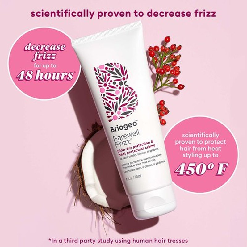 Briogeo Farewell Frizz Styling Cream - Heat Protectant Crème for Smoothness & Shine | Vegan, Silicone-Free, 450°F Protection