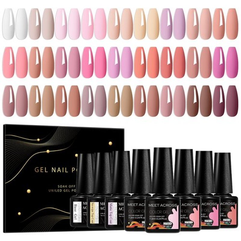 MEET ACROSS 27PCS Gel Nail Polish Set,27 Colors Gel Nail Kit Art Design Soak Off UV LED,Nail Art Design Gifts for Women