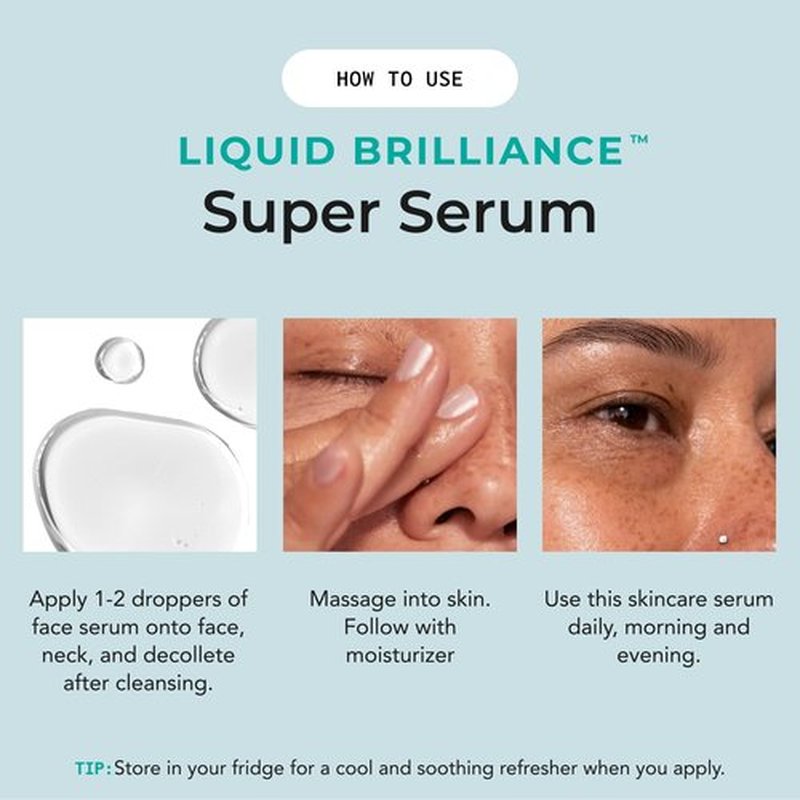 Bigger Than Beauty Skincare Liquid Brilliance Super Serum, Lightweight Hydrating Face Serum with Vitamin E & Amino Acids for Women, Moisturizer for All Skin Types, Daily Skin Care Routine, Vegan
