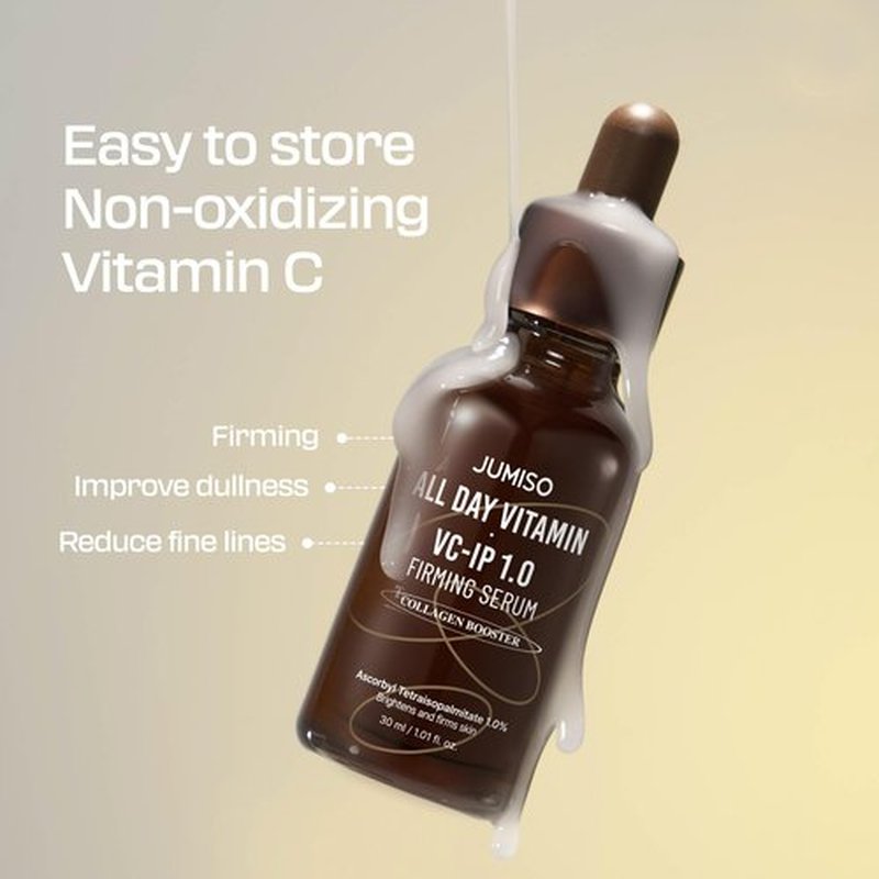 JUMISO All Day VC-IP 1.0 Firming Serum 30ml, 1.01 fl oz, Boosting Collagen, Reducing fine lines, Aronia Extract, Bakuchiol, Panthenol
