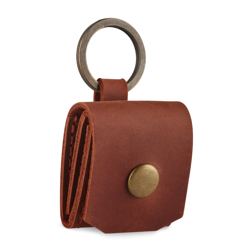 Leather SD Card Holder Keychain, SD Card Case Key Fob, Micro SD Card Holder Organizer, SD Card Storage Case, Memory Card Case Cover, Travel Memory Card Case (Cognac)