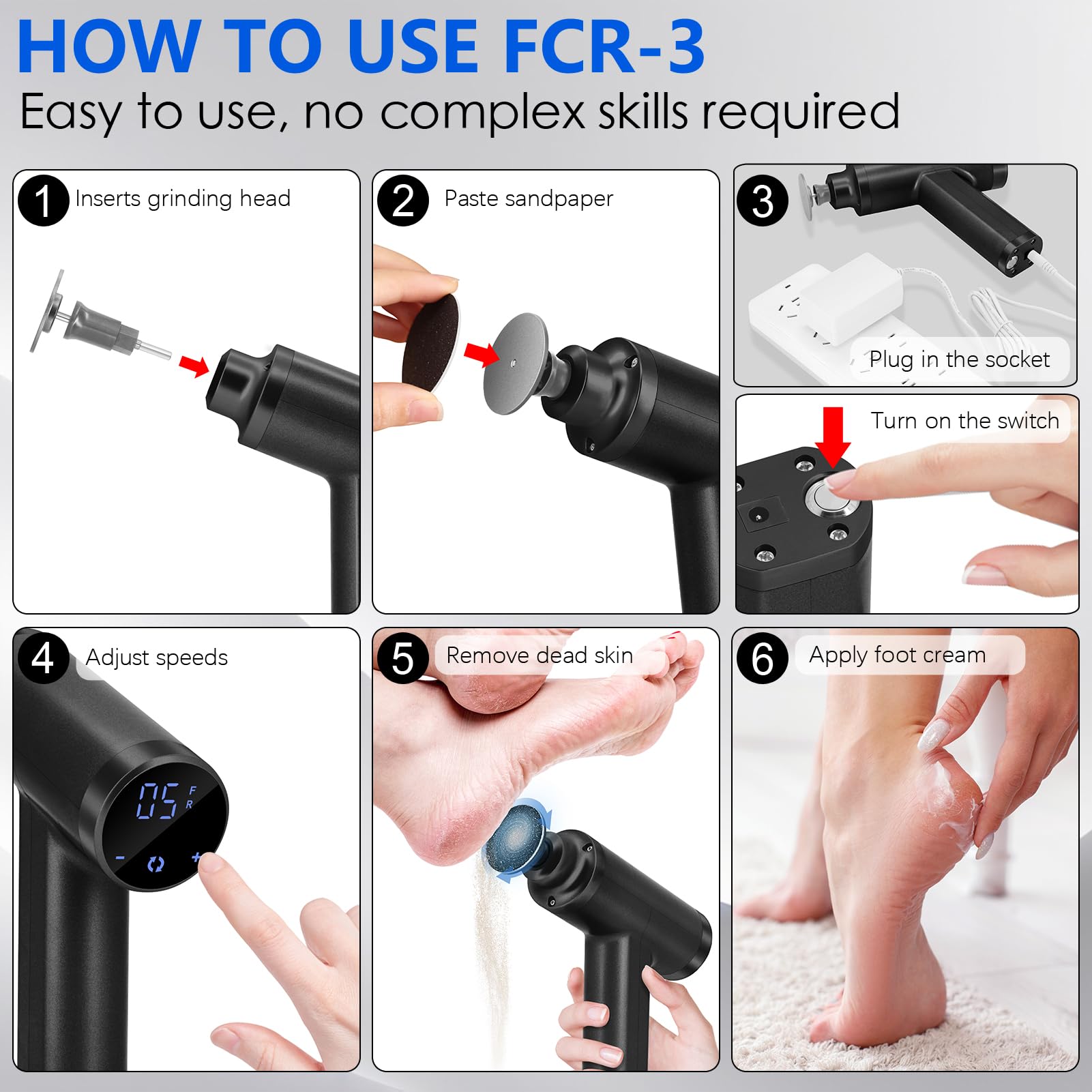 Upgraded Electric Callus Remover for Feet 4500rpm, Adjustable Speed Professional Electric Foot Sander Grinder Foot File for Calloused Feet Dead Hard Cracked Skin, with 4 Interchangeable Heads (Black)
