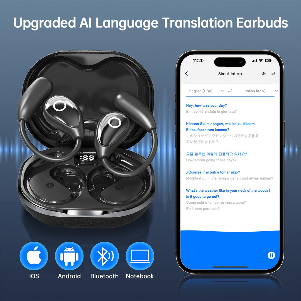 AI Translation Earbuds Real Time, 2026 Upgrade 164 Language Translator Earbuds Bluetooth 5.4 OWS 3-in-1 Translation Headphones, Wireless Translating Device for Travel Business Learning with App 1