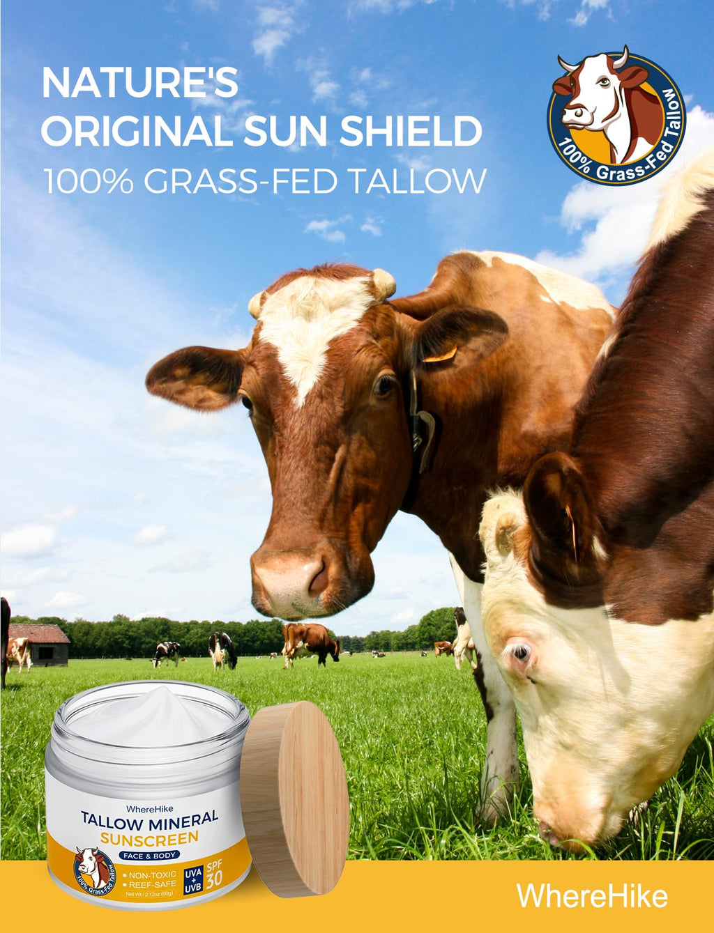 Stilip Beef Tallow Sunscreen Organic SPF 30 with Zinc Oxide,Non-Toxic 2-in-1 Moisturizer & Mineral Sunblock | Reef Safe, Chemical-Free,Lightweight, Clean Formula for Sensitive Skin.