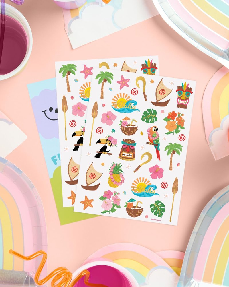 xo, Fetti Tropical Island Temporary Tattoos - 60 Gold Foil Pcs | Hawaiian Birthday Accessory, Bachelorette Luau Party Favor, Cute Kids Activity