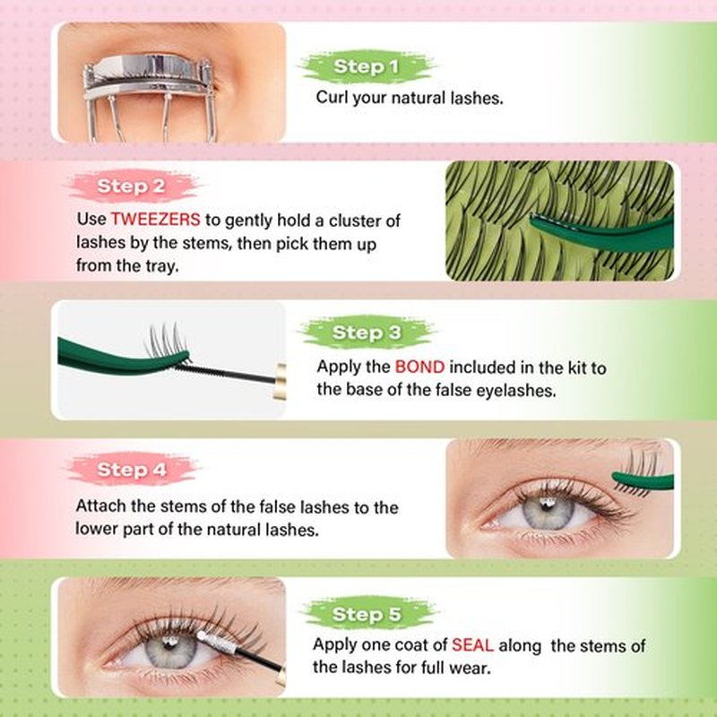 KEYYOU Aurora Lash Clusters Kit Fairy Lash Extension Kit C Curl 120Pcs Eyelash Extension Kit Wispy Natural Invisible Band Lash Kit with Waterproof DIY Lash Extension Kit at Home(Aurora-C-8-16MIX)