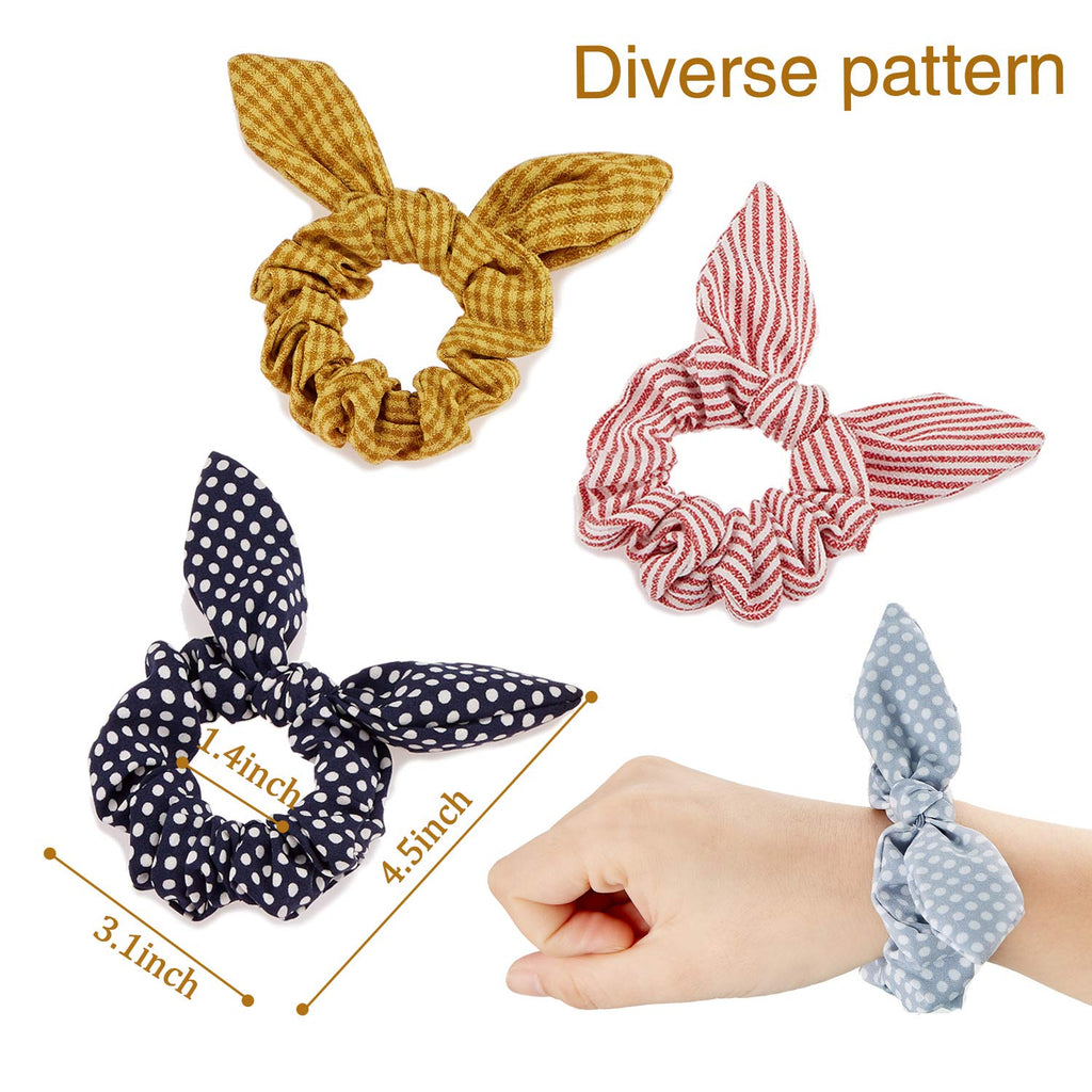 Yaomiao 12 Pieces Bow Hair Scrunchies Bunny Ear Scrunchies for Bow Silk Bowknot Bobbles Elastic Hair Ties Ropes Ponytail Holder for Women(Wave Point)