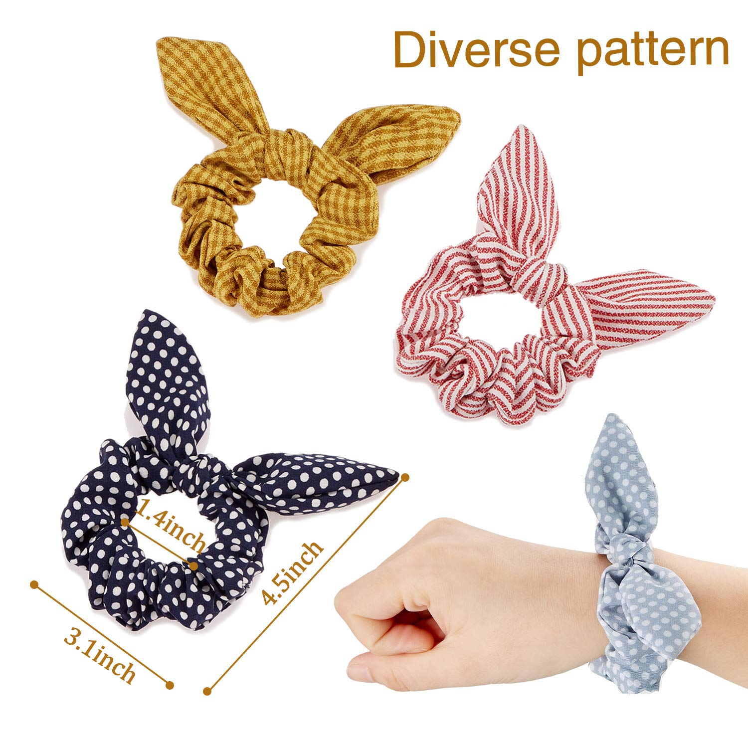 Yaomiao 12 Pieces Bow Hair Scrunchies Bunny Ear Scrunchies for Bow Silk Bowknot Bobbles Elastic Hair Ties Ropes Ponytail Holder for Women(Wave Point)