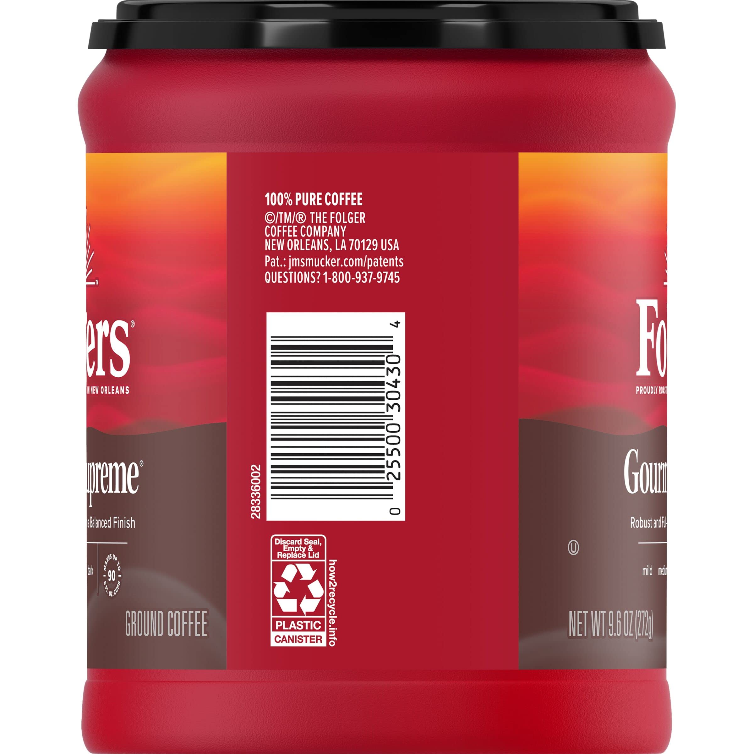 Folgers Gourmet Supreme Ground Coffee, 9.6 Ounce Canisters