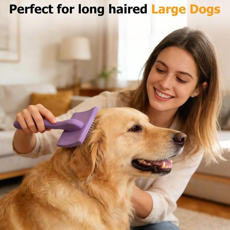 Homyneer Extra-Long Pin Slicker Brush for Large Dogs, Removes Tangles, Mats & Undercoat Fluff, Wood Handle, Grooming Tool for Poodle Goldendoodle Labradoodle & Thick-Coat Breeds, Purple