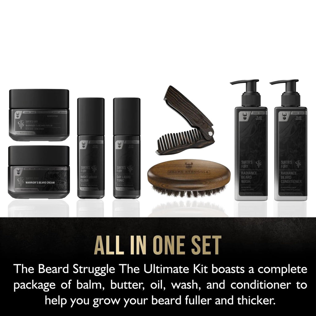 The Beard Struggle Ultimate Beard Growth Kit for Men Balm, Cream, Brush, Comb, Oil, Wash, & Conditioner for Moisturizing Beard - Viking Storm, Silver Collection