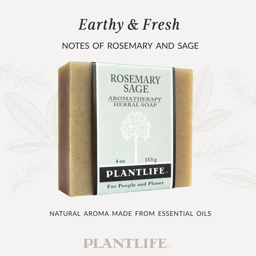 Plantlife Rosemary Sage 6-Pack Bar Soap - Moisturizing and Soothing Soap for Your Skin - Hand Crafted Using Plant-Based Ingredients - Made in California 4oz Bar