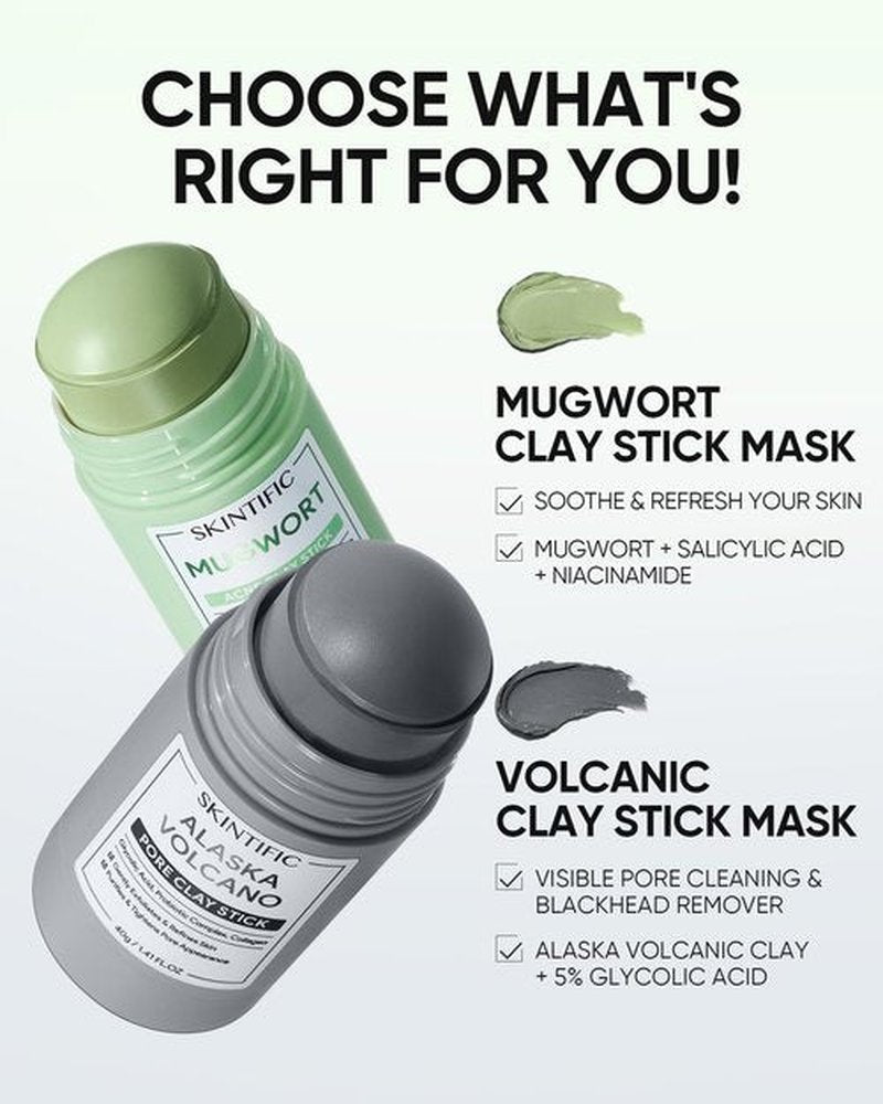SKINTIFIC Deep Pore Cleansing Blackhead Remover Face Mask Stick, Mud Mask with Natural Alaska Volcano Clay, Gentle Exfoliating, Smoothing Skin, Non-Drying, Skincare Facial Mask