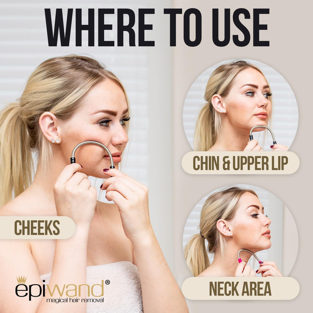 Epiwand Facial Hair Remover Spring Threading Tool - Our Women’s Facial Epilator Coil Removes Peach Fuzz, Chin, Cheek, Neck, Mustache and Upper Lip Hair Quickly - How to Use Instructions in Box.