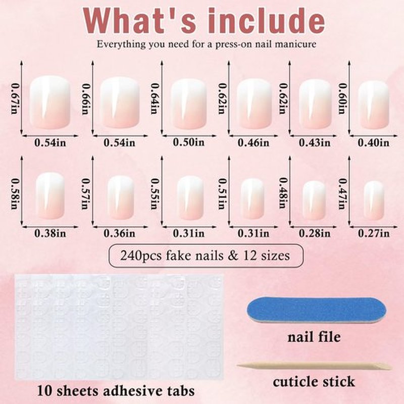 240pc Ombre Press on Nails Short Square Fake Nails with Tabs File, Square Nails Press ons Ombre Acrylic Nails Short Glue on Nails Full Cover False Artificial Stick on Nails for Women Girls