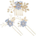 HINZIC 3pcs Flower Tassels Hairpin for Women, Non-Slip Pearl Hair Clips Headpiece, Retro Chinese Hanfu Wedding Brides Hair Accessories for Long Hair- Blue