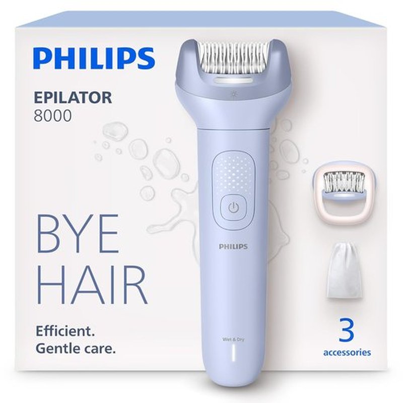 Philips Epilator Series 8000 - Cordless Wet & Dry Hair Removal for Legs & Body | 60 Min Runtime, 3 Accessories