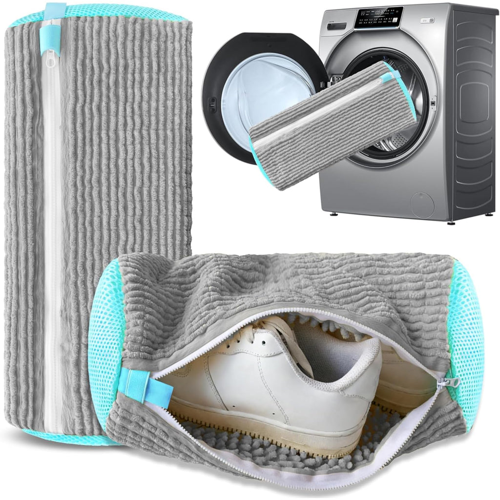 Shoe Washing Machine Bag for Cleaning, 2 360°Protect Sneaker Laundry Bag for Shoes Reusable Durable Fibers Adjustable Washer Bag with Zipper for Tennis Gym Sneakers Shoe Dryer (Grey)