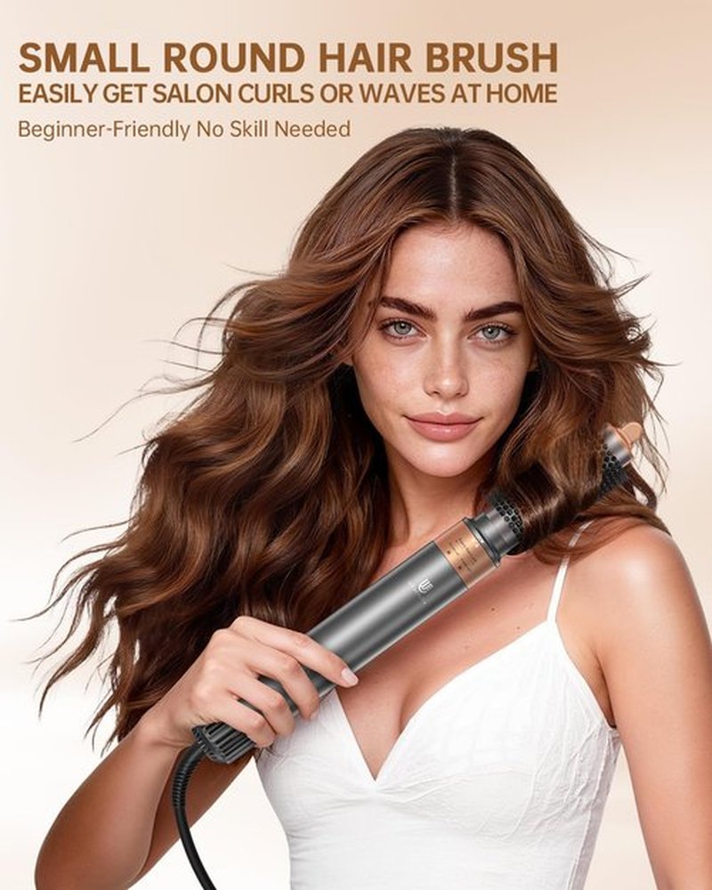 Hair Dryer Brush, webeauty 5 in 1 Professional Hot Air Styling, High-Speed Negative Ionic Hair Dryer Fast Drying, Multi Hair Styler with Air Curling Iron, Volumizing, Straightening (Grey Gold)