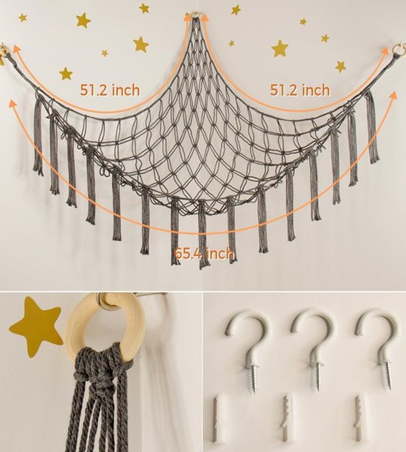 Mirolam Stuffed Animal Storage Hammock - Large Grey Toy Organizer for Baby Nursery Decor