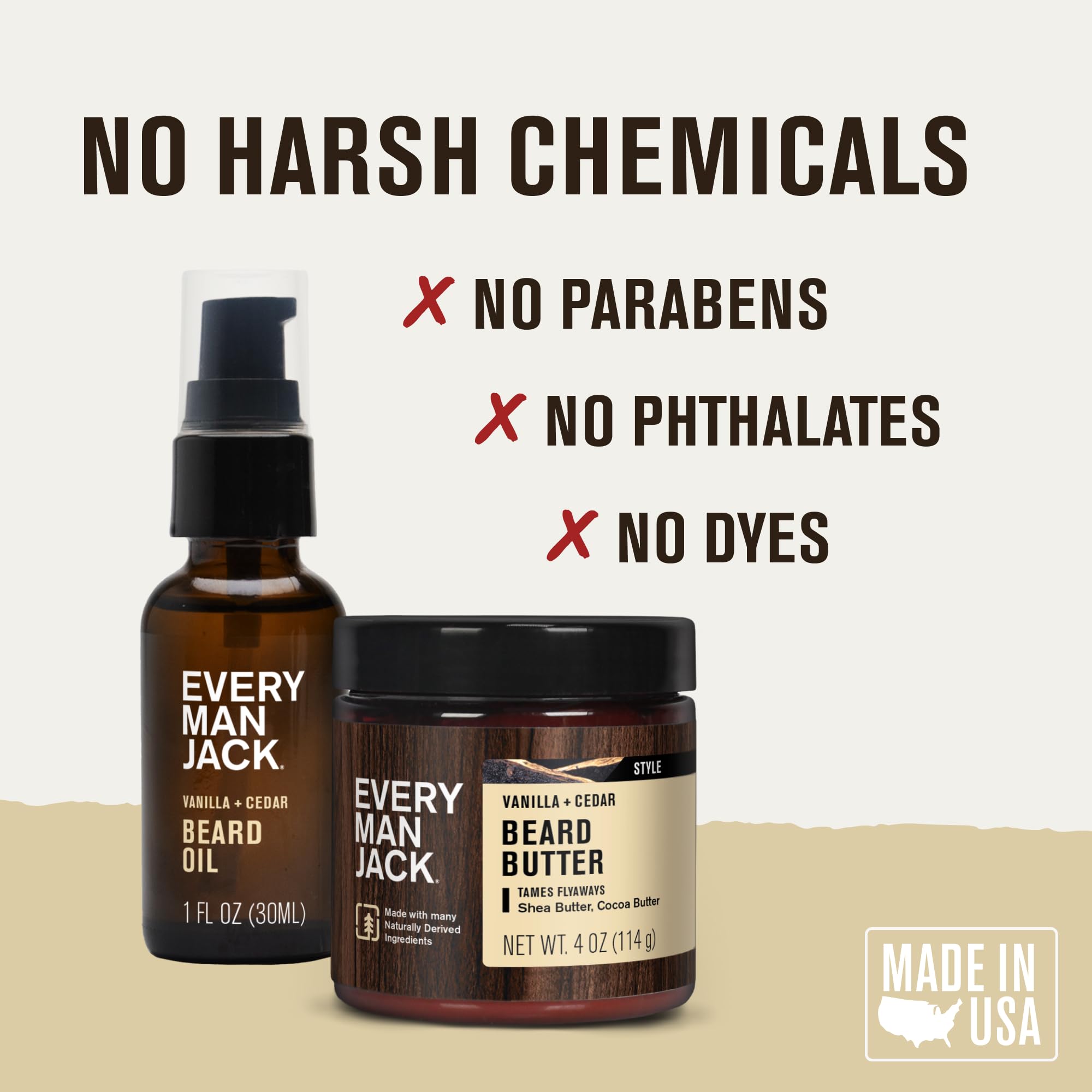 Every Man Jack Beard Oil & Scruff Softening Butter Bundle - Vanilla + Cedar Scent - Rejuvenates, Hydrates & Styles Dry Beards - Naturally Derived with Cocoa Butter and Shea Butter